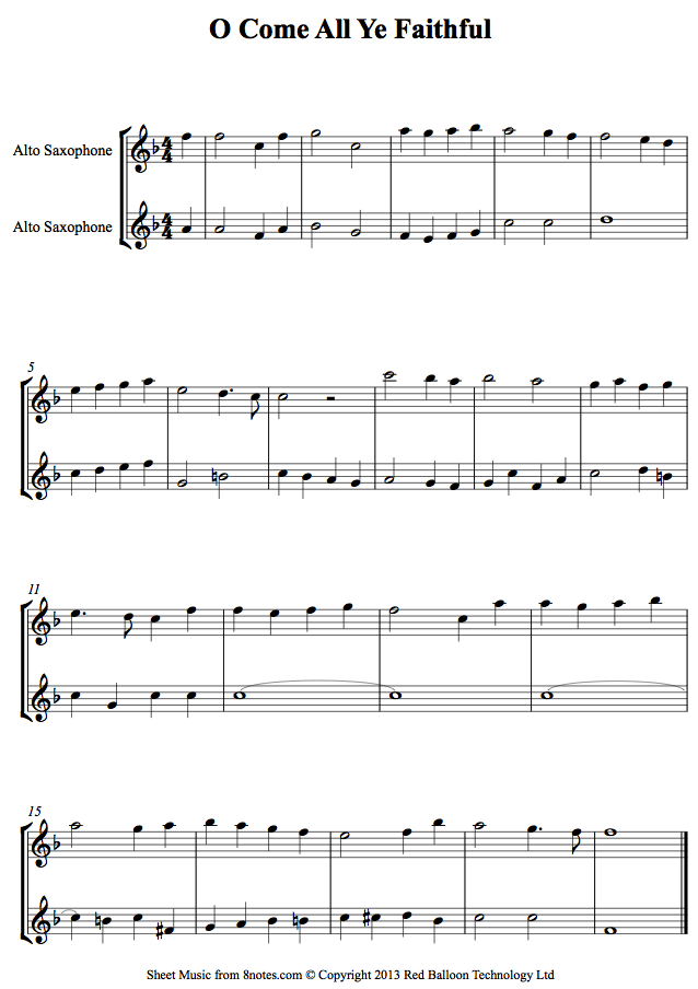 O Come All Ye Faithful sheet music for Alto Saxophone Duet - 8notes.com