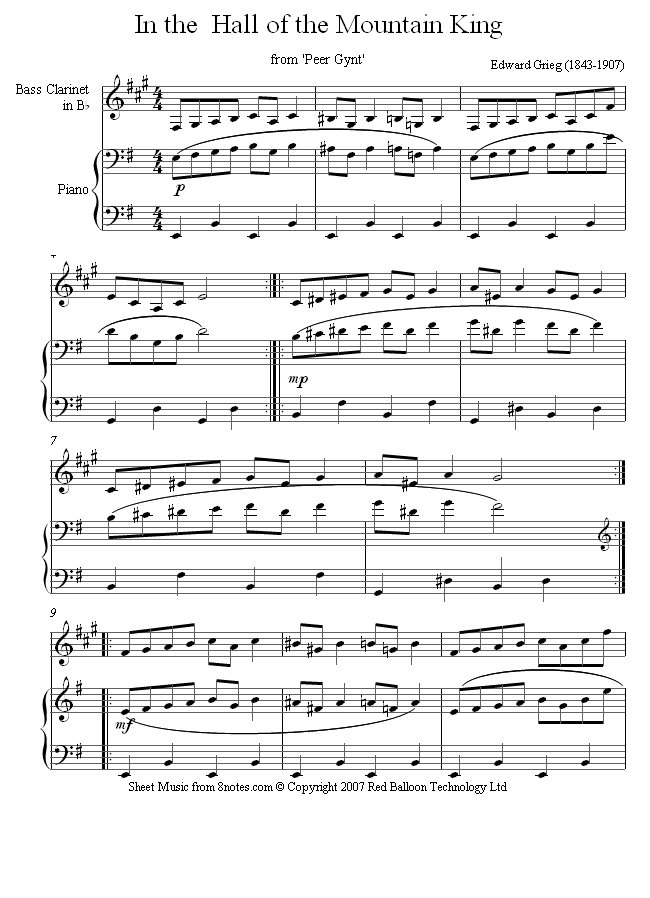 Grieg In the Hall of the Mountain King sheet music for Bass