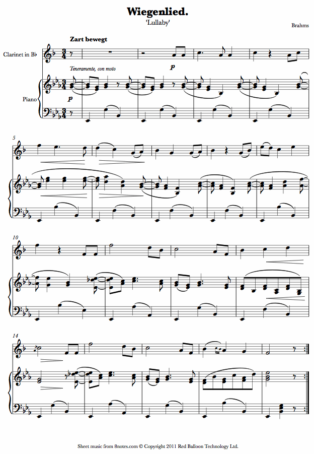 Brahms Lullaby (Wiegenlied) sheet music for