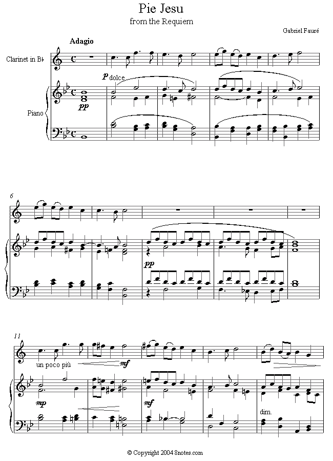 ﻿Fauré Pie Jesu sheet music for