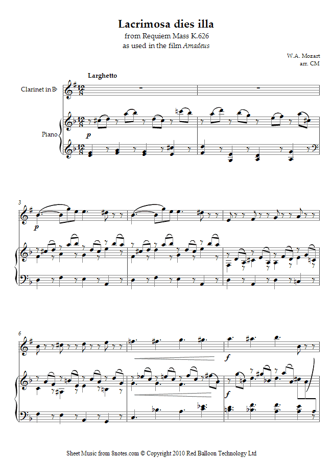 Mozart Lacrimosa dies illa from Requiem Mass K.626 as used in the
