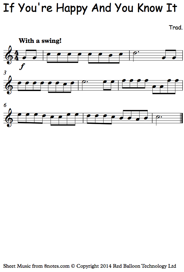 If You're Happy And You Know It sheet music for Flute