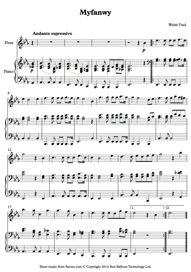 Myfanwy Sheet Music For Flute - 8notes.com