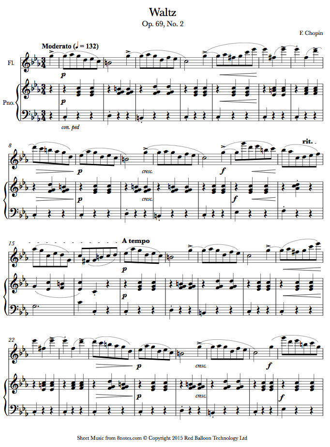 ﻿Chopin - Waltz Op. 69, No. 2 Sheet Music For Flute - 8notes.com