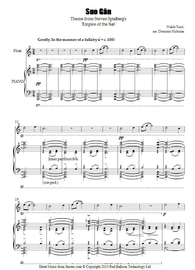 theme from empire of the sun suo gan sheet music for theme from empire of the sun suo gan sheet music for