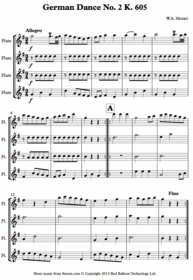 flute quartet germandance2k605fl sheet music