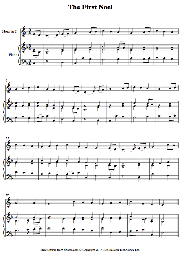 The First Noel sheet music for French Horn - 8notes.com