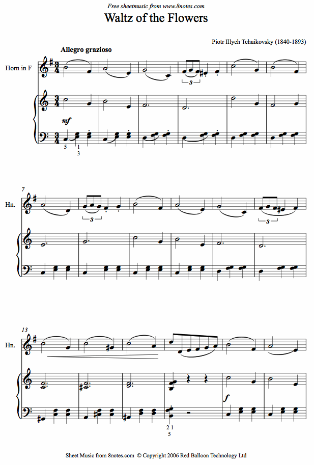 Tchaikovsky Dance of the Flowers from the Nutcracker sheet music for