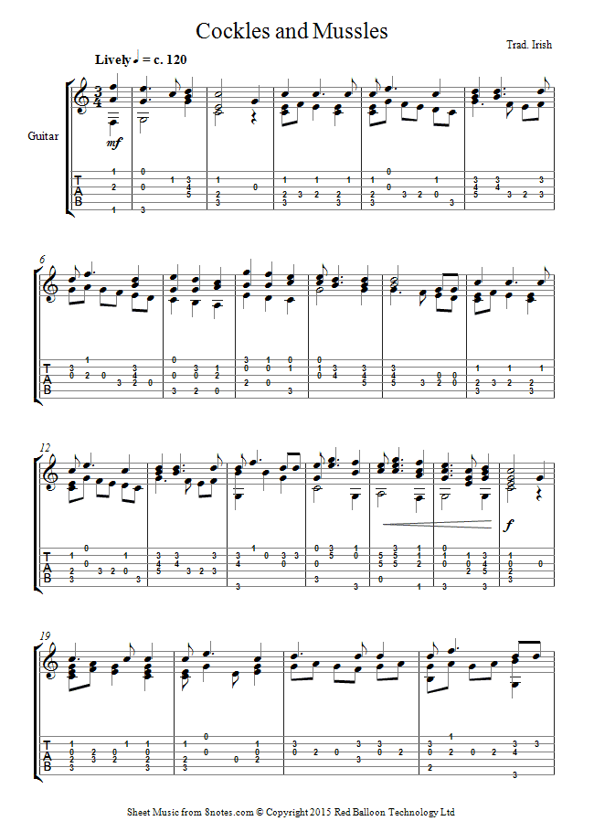 Cockles and Mussels sheet music for Guitar