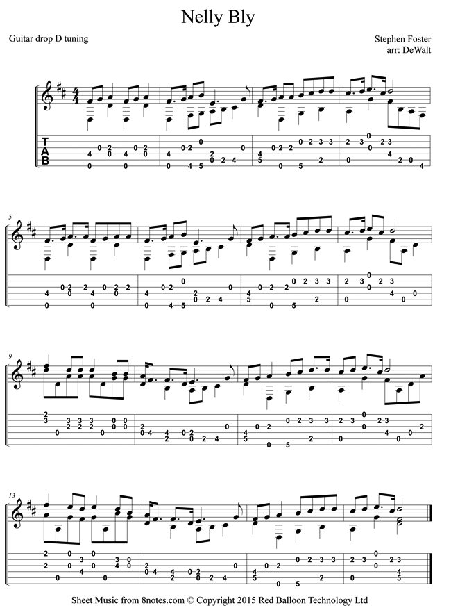 Stephen Foster - Nelly Bly sheet music for Guitar - 8notes.com