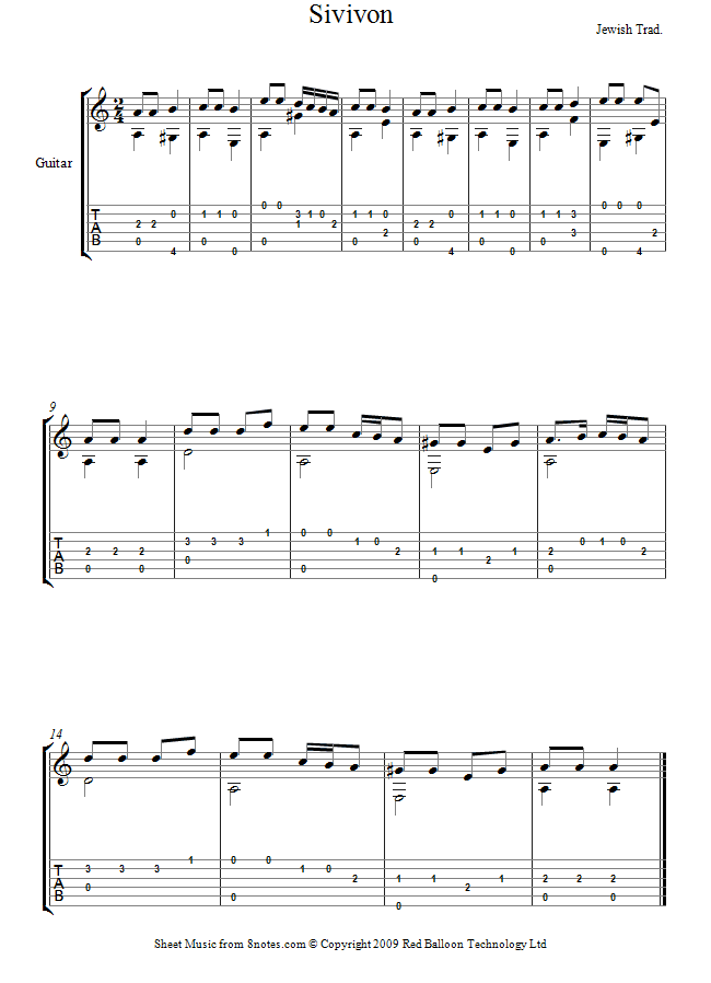 Sivivon Jewish Traditional Sheet Music For Guitar 8notes