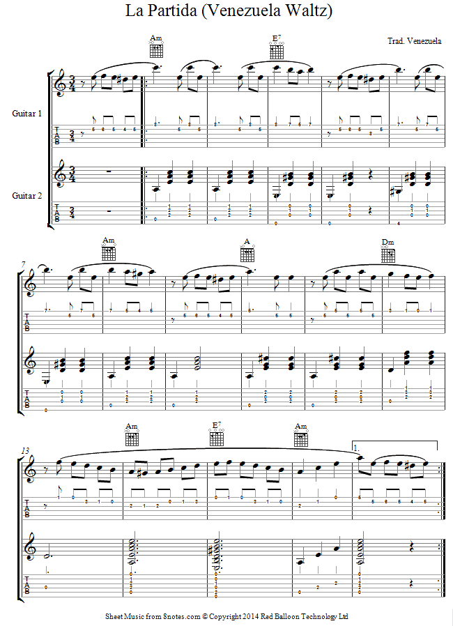 La Partida Venezuela Waltz Sheet Music For Guitar Duet