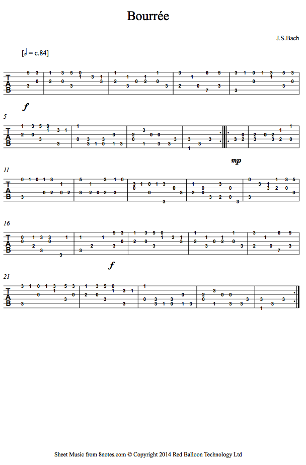 Bach - Bourree Guitar Tab - 8notes.com