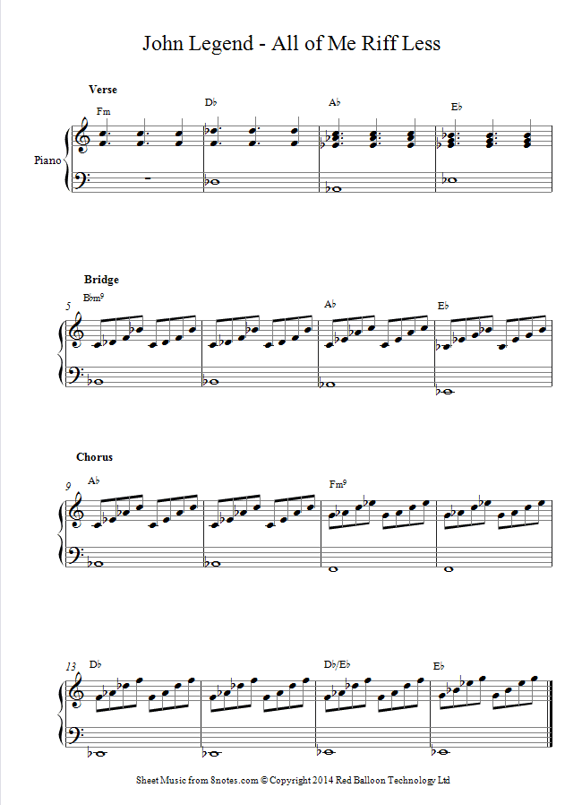 John Legend All of Me for Piano Riff Lesson