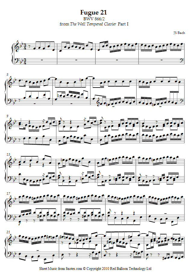 Bach - Fugue 21 from The Well Tempered Clavier BWV 866 -2 sheet music