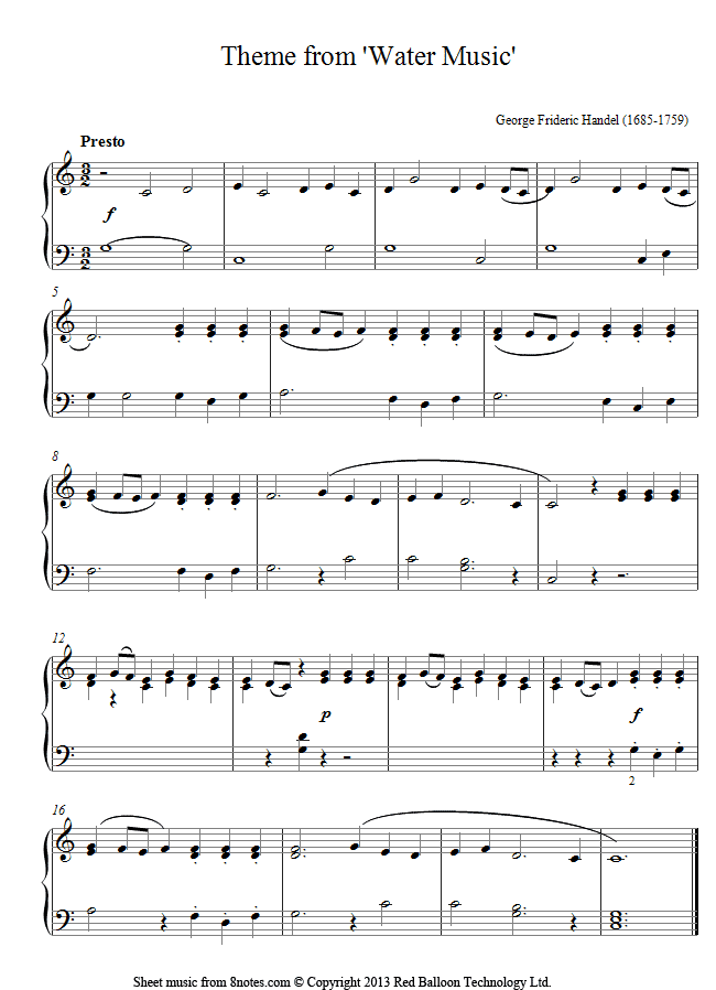 piano handel water music sheet music - 8notes.com