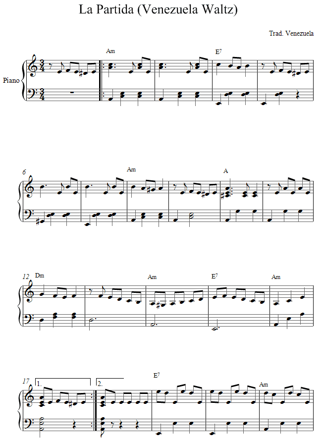 La Partida Venezuela Waltz Sheet Music For Piano