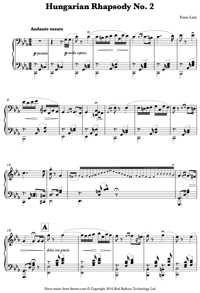 Liszt Hungarian Rhapsody No 2 Sheet Music For Piano 8899