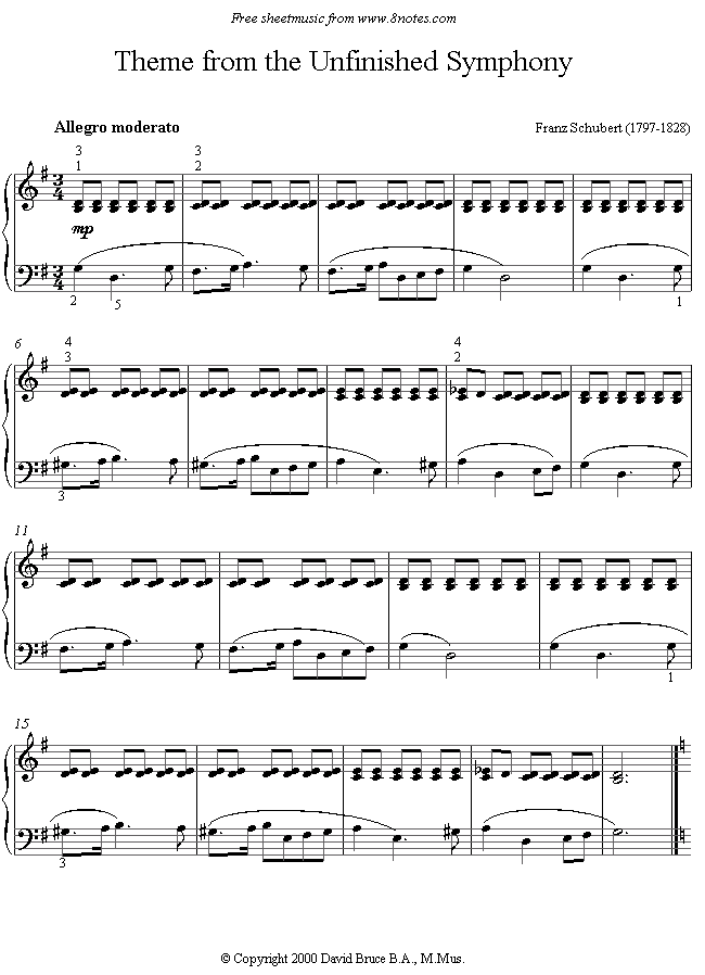 schubert unfinished piano symphony sheet theme 8notes shortcuts keyboard scores