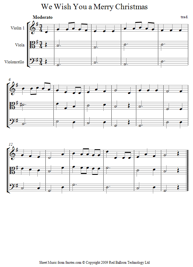 We Wish You a Merry Christmas sheet music for String trio - 8notes.com