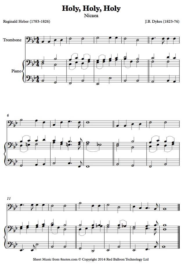 Dykes - Holy, Holy, Holy (Nicaea) Sheet Music For Trombone - 8notes.com