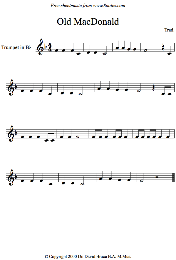 Old MacDonald Had a Farm sheet music for Trumpet - 8notes.com