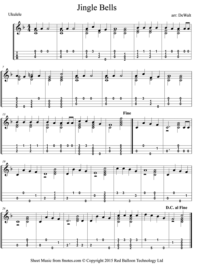 Jingle Bells sheet music for Ukulele - 8notes.com