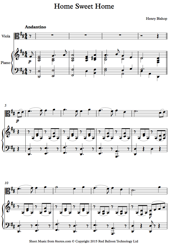 Henry Bishop - Home Sweet Home Sheet Music For Viola - 8notes.com