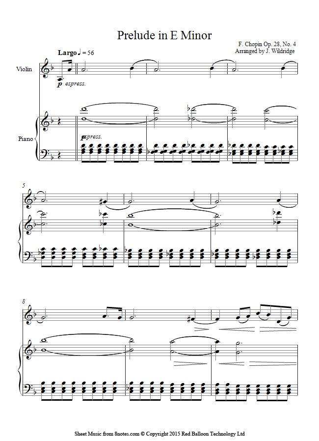 ﻿Chopin - Prelude In E Minor Op.28 No.4 Sheet Music For Violin - 8notes.com