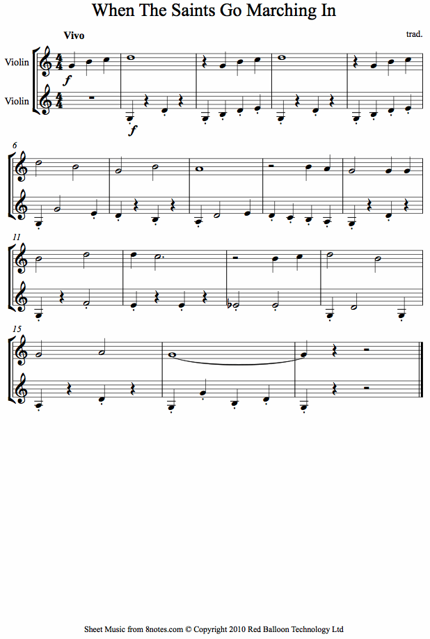 When the saints go marching in sheet music for Violin Duet