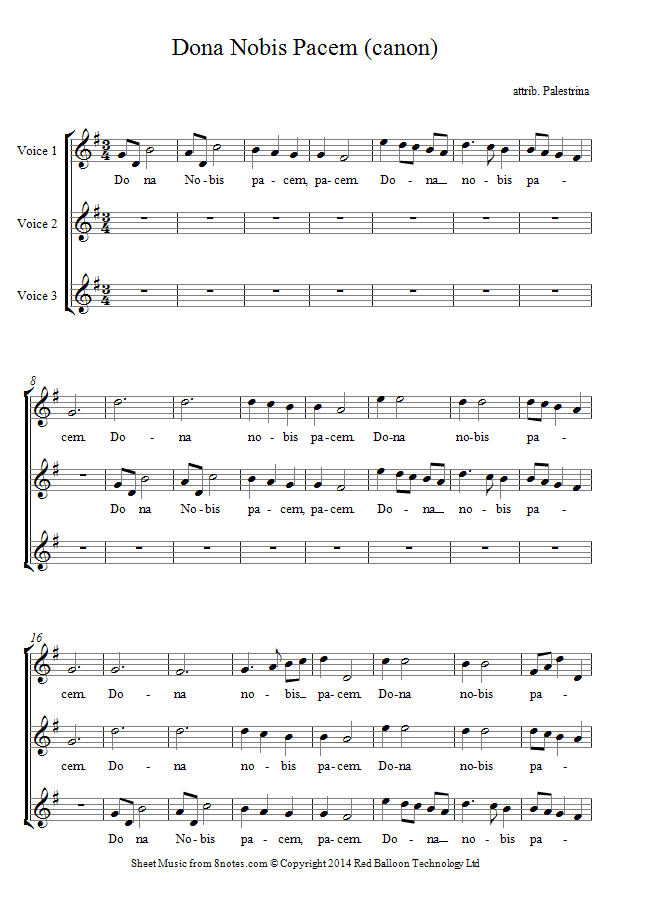 Palestrina - Dona Nobis Pacem (canon) Sheet Music For Voice - 8notes.com