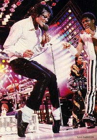 Jackson performing on stage during Victory tour .