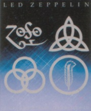 The 4 symbols each standing for a Led Zeppelin member. Top; Left to Right: Jimmy Page, John Paul Jones. Bottom; Left to Right: John Bonham, Robert Plant