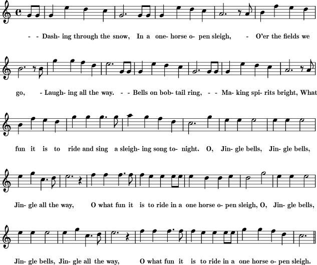 Jingle Bells Sheet Music For Treble Clef Instrument 8notes Com