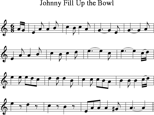 Johnny Fill Up The Bowl Irish Folk Song Ireland Sheet Music