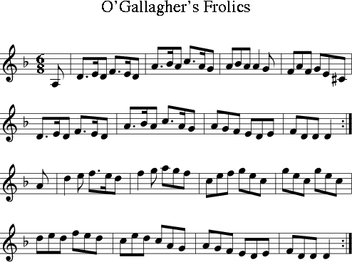 O'Gallagher's Frolics (Irish Folk Song) (Ireland) for Treble Clef ...