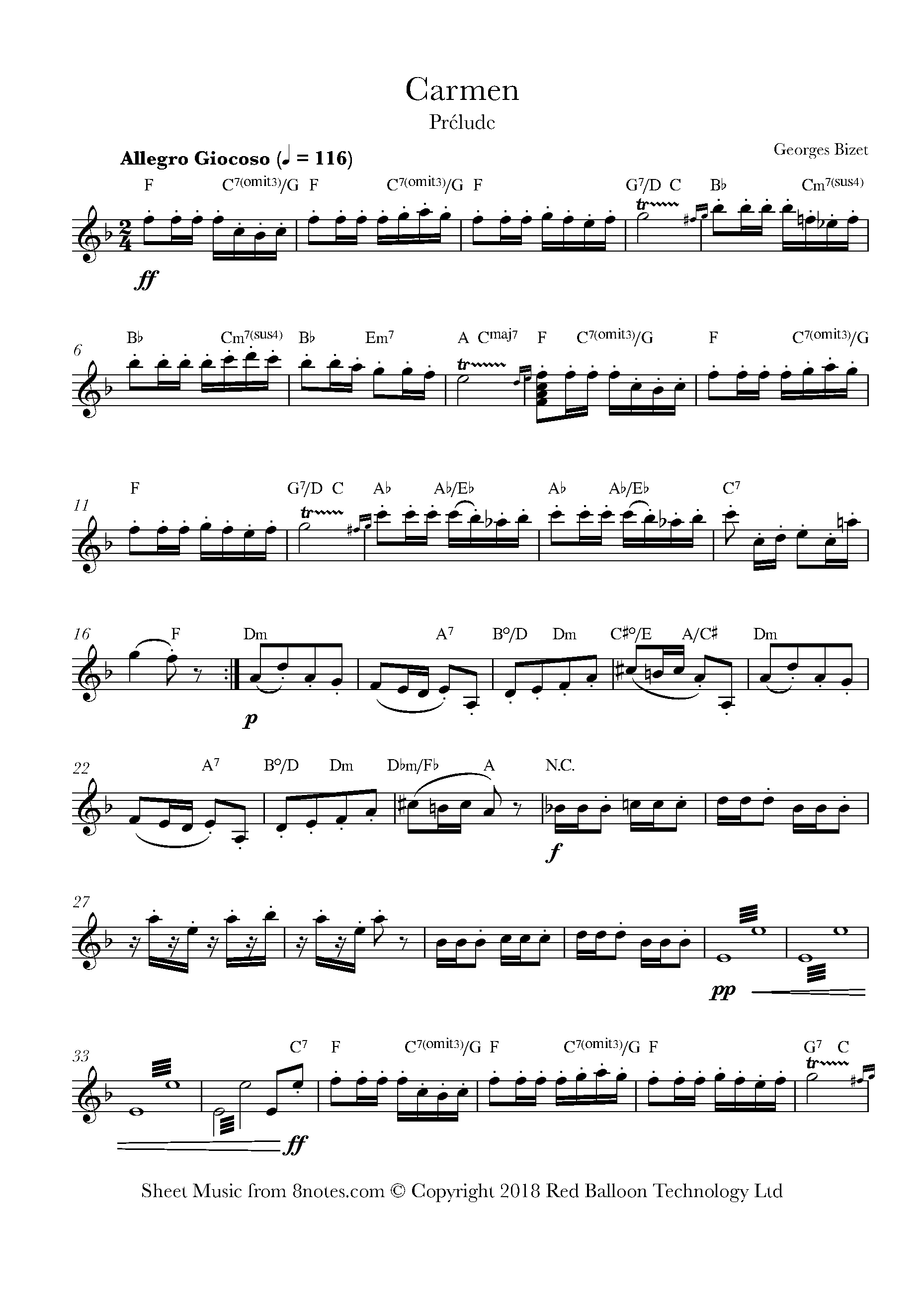 Bizet - Carmen Prelude Sheet Music For Accordion - 8notes.com