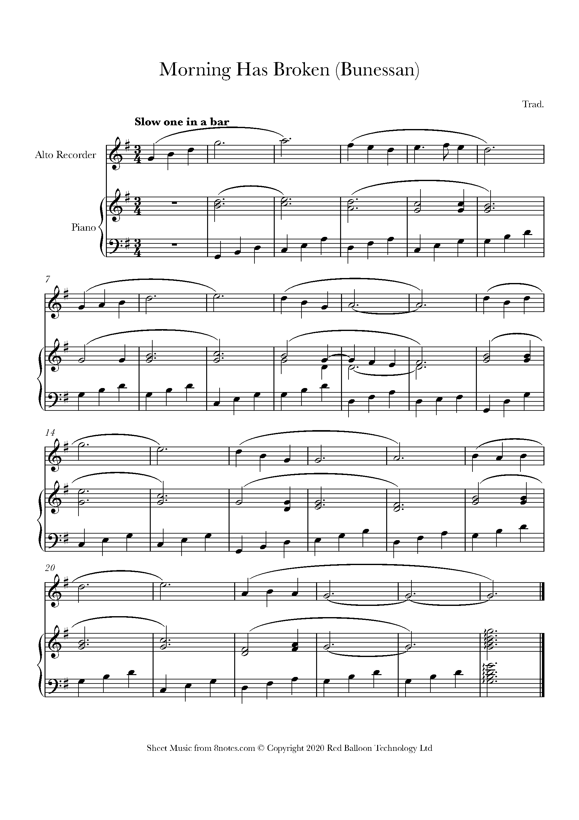 Morning has Broken (Bunessan) Sheet music for Alto Recorder - 8notes.com