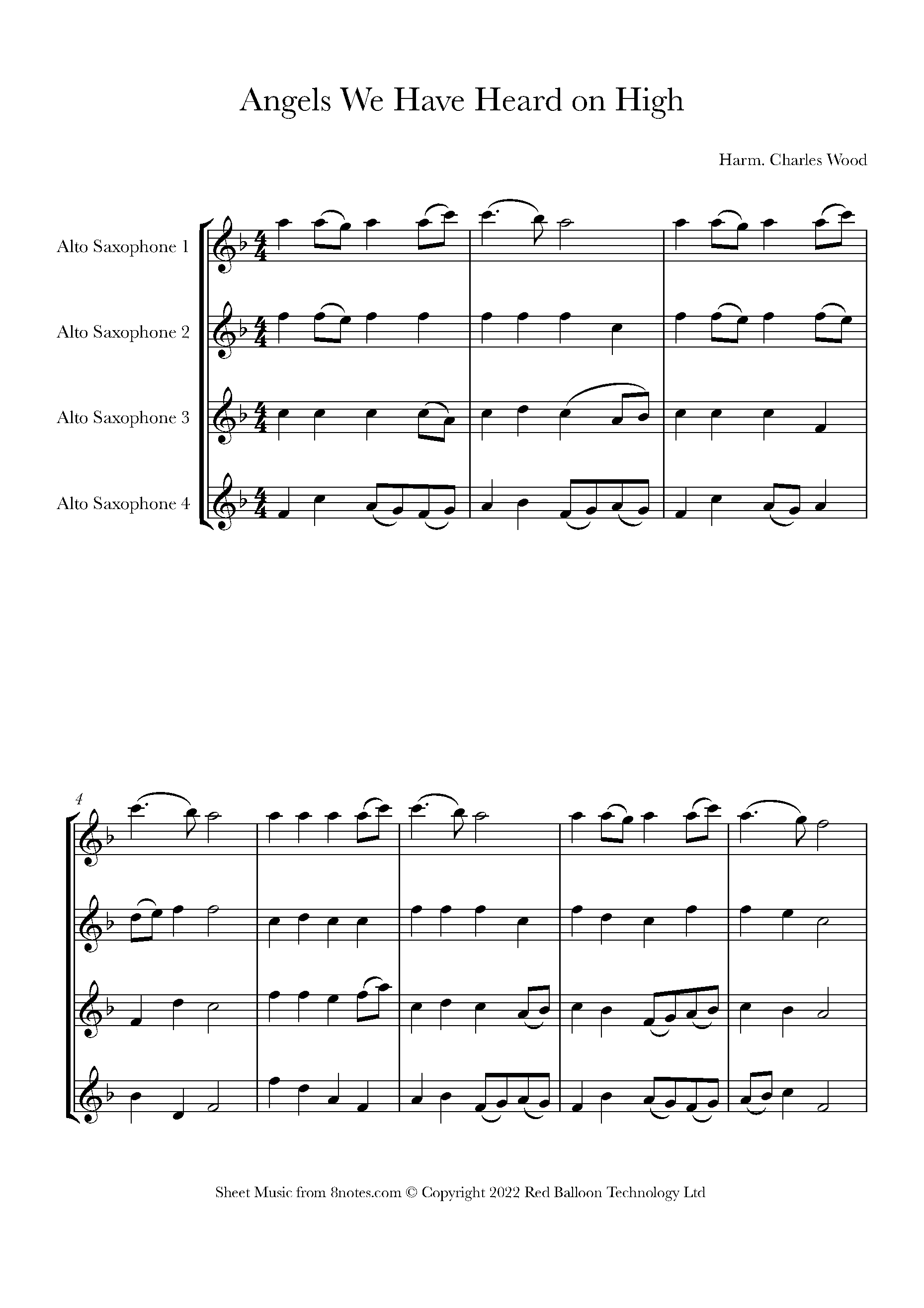 Angels We Have Heard on High Sheet music for Alto Sax Quartet - 8notes.com