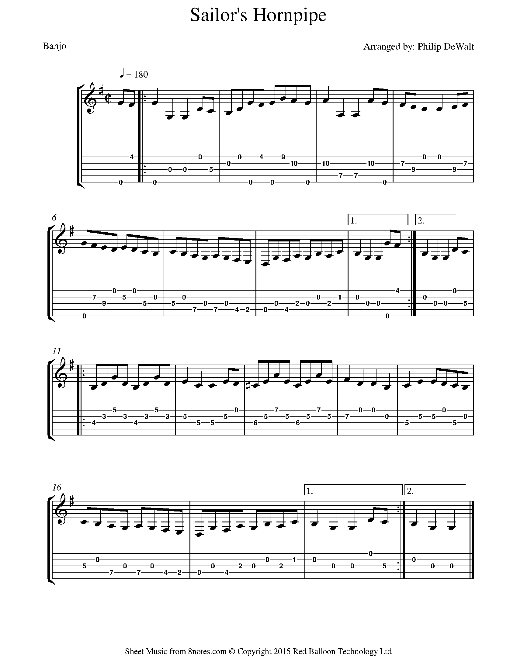 Sailor's Hornpipe Sheet music for Banjo - 8notes.com