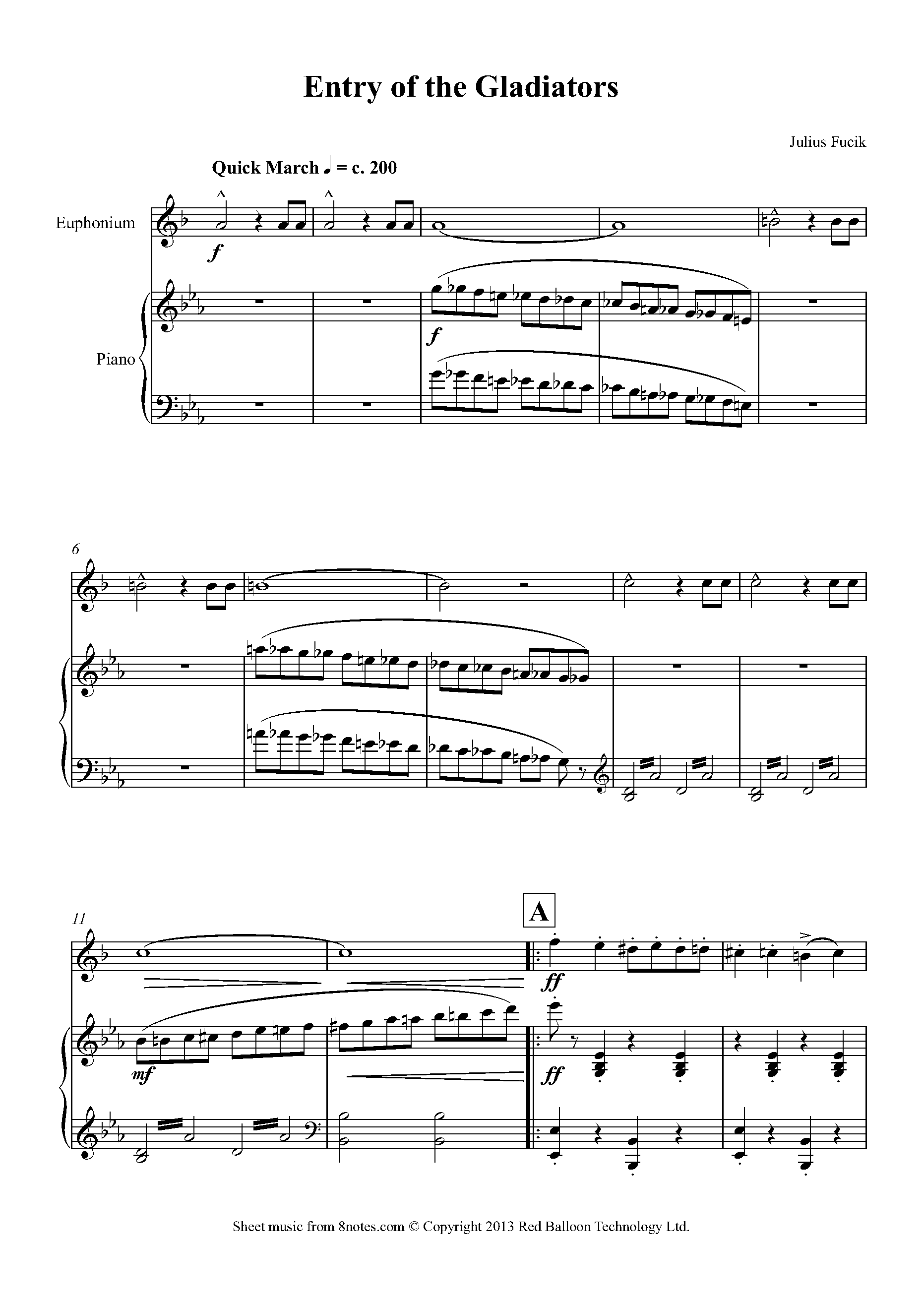 ﻿Julius Fučík - Entry Of The Gladiators Sheet Music For Baritone Horn ...