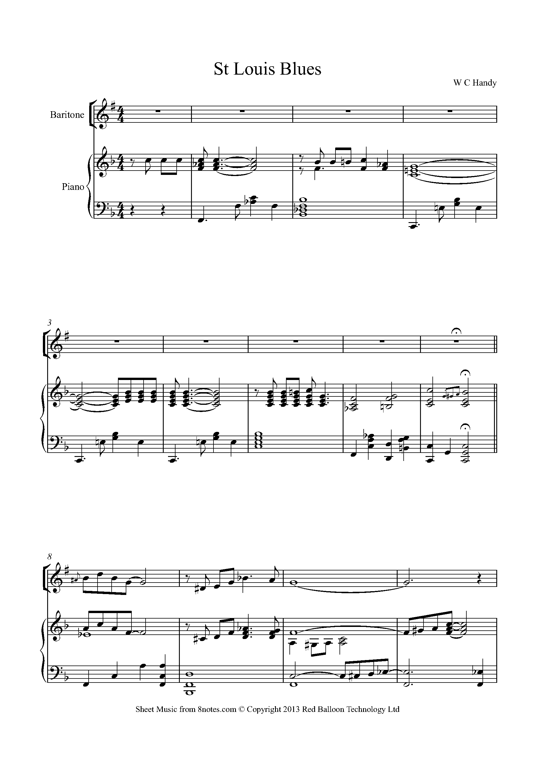 W C Handy - St Louis Blues Sheet music for Baritone Horn - 8notes.com