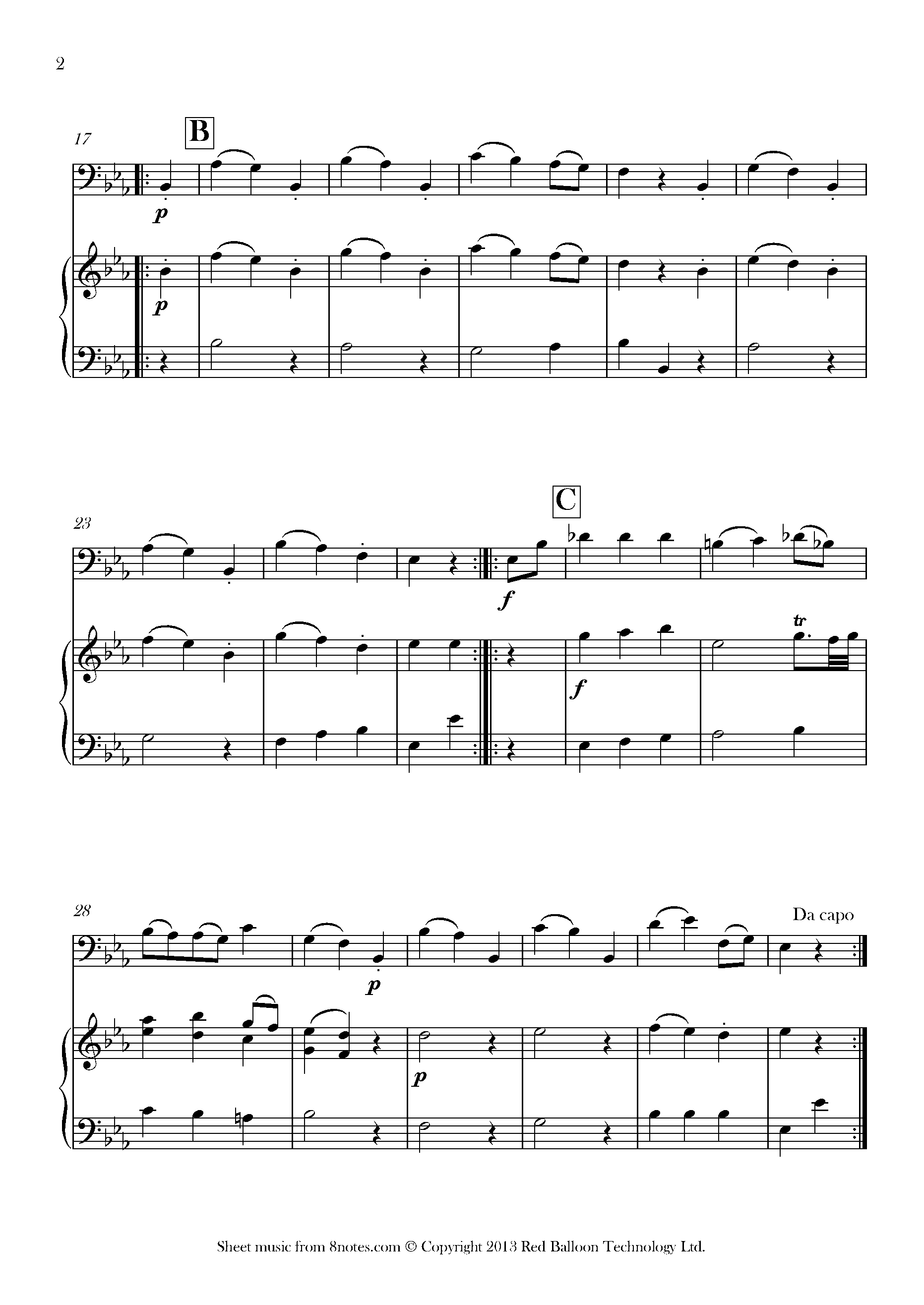 Mozart - German Dance No.1 K. 605 Sheet music for Bassoon - 8notes.com