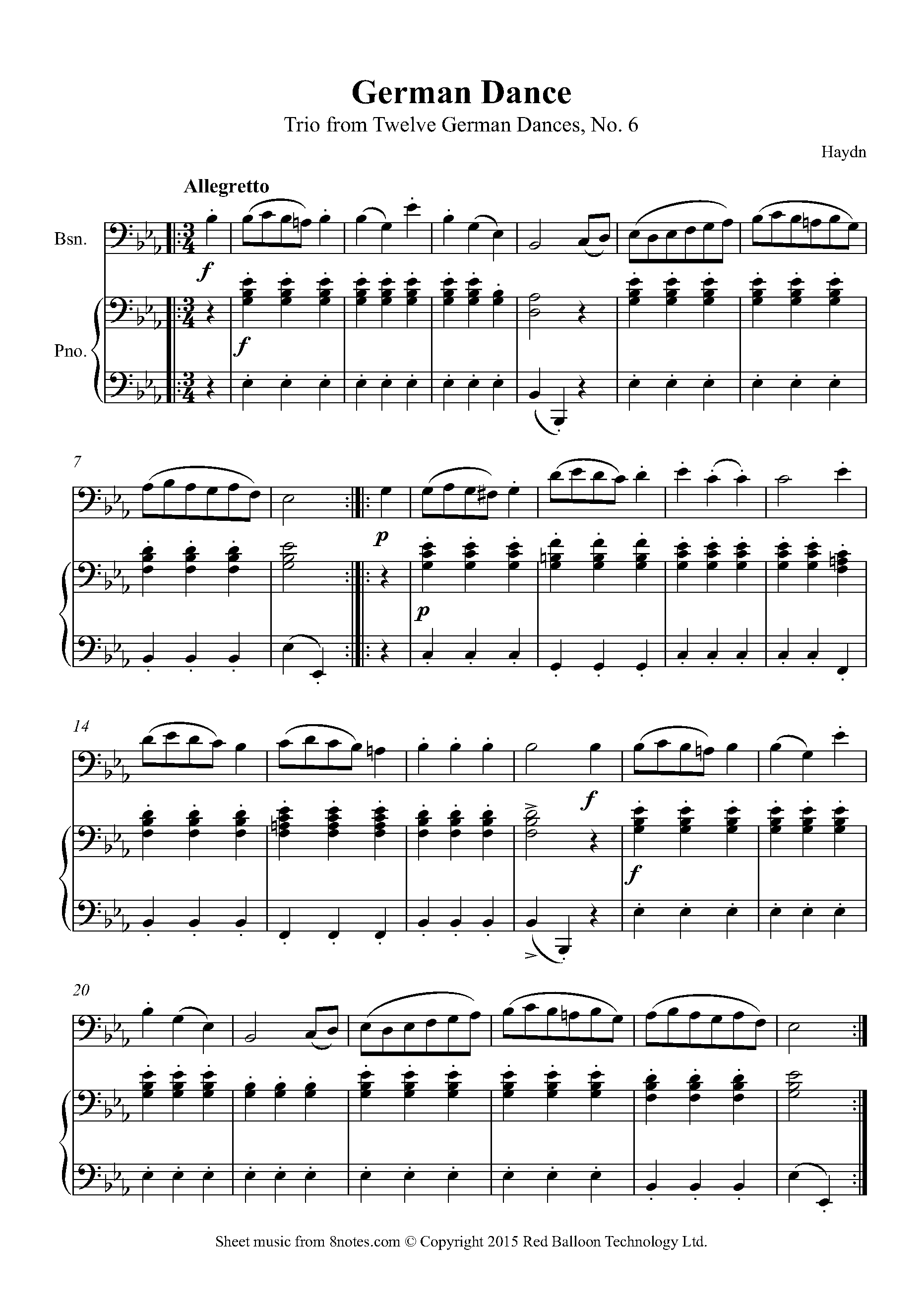 Haydn - Trio From Twelve German Dances, No. 6 Sheet Music For Bassoon ...