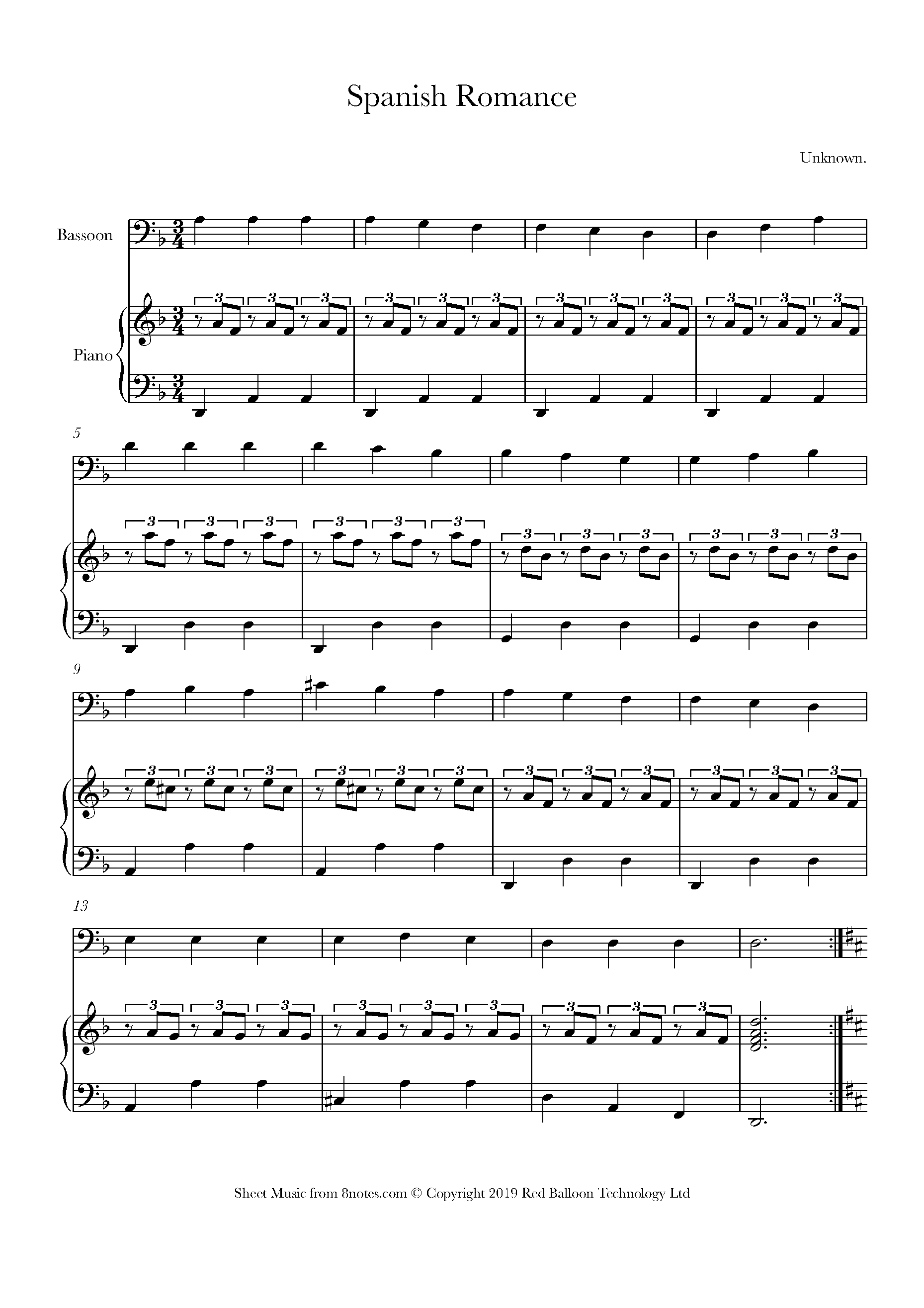 Unknown Spanish Romance (Sor's Melody) Sheet music for Bassoon