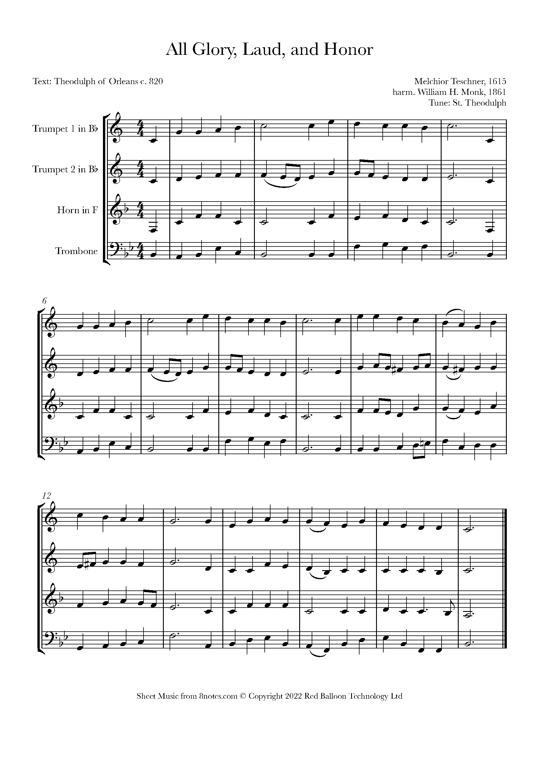 Teschner - All Glory, Laud, and Honor Sheet music for Brass Quartet ...