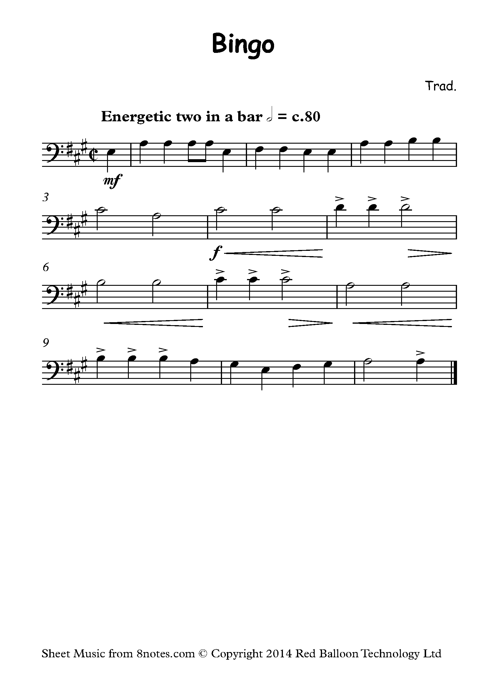 Bingo Sheet music for Cello - 8notes.com