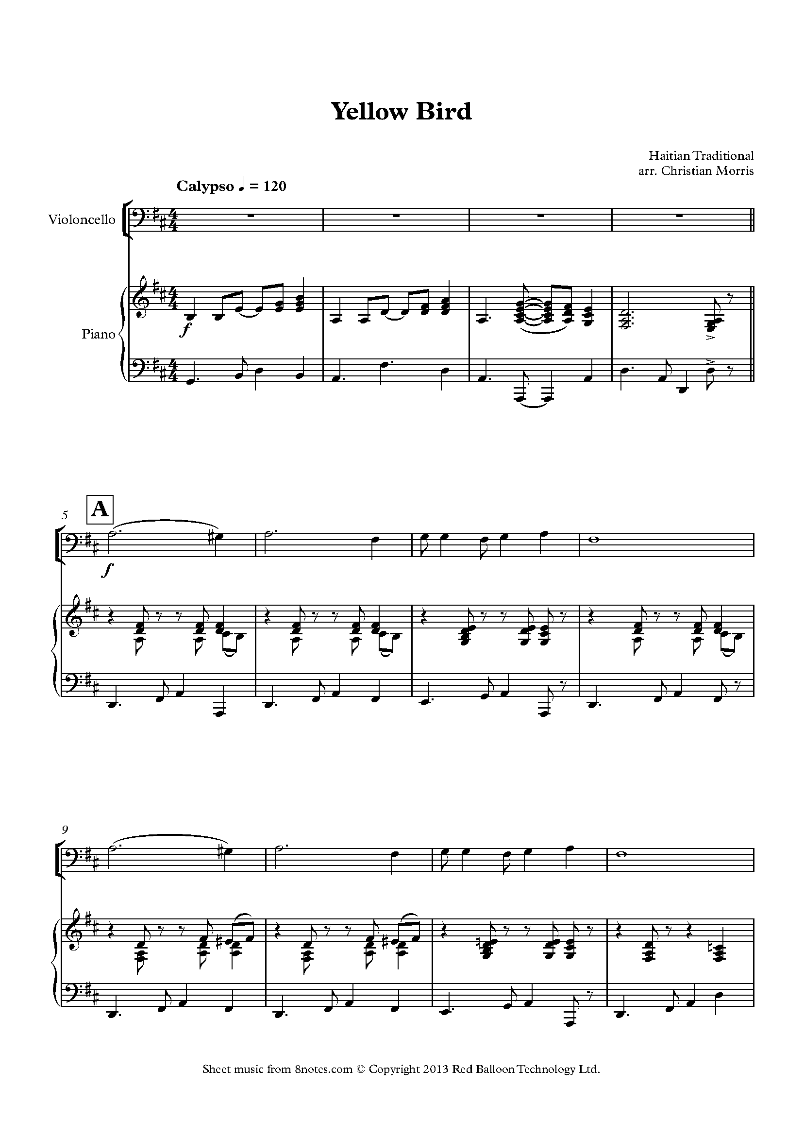 Yellow Bird Sheet music for Cello - 8notes.com