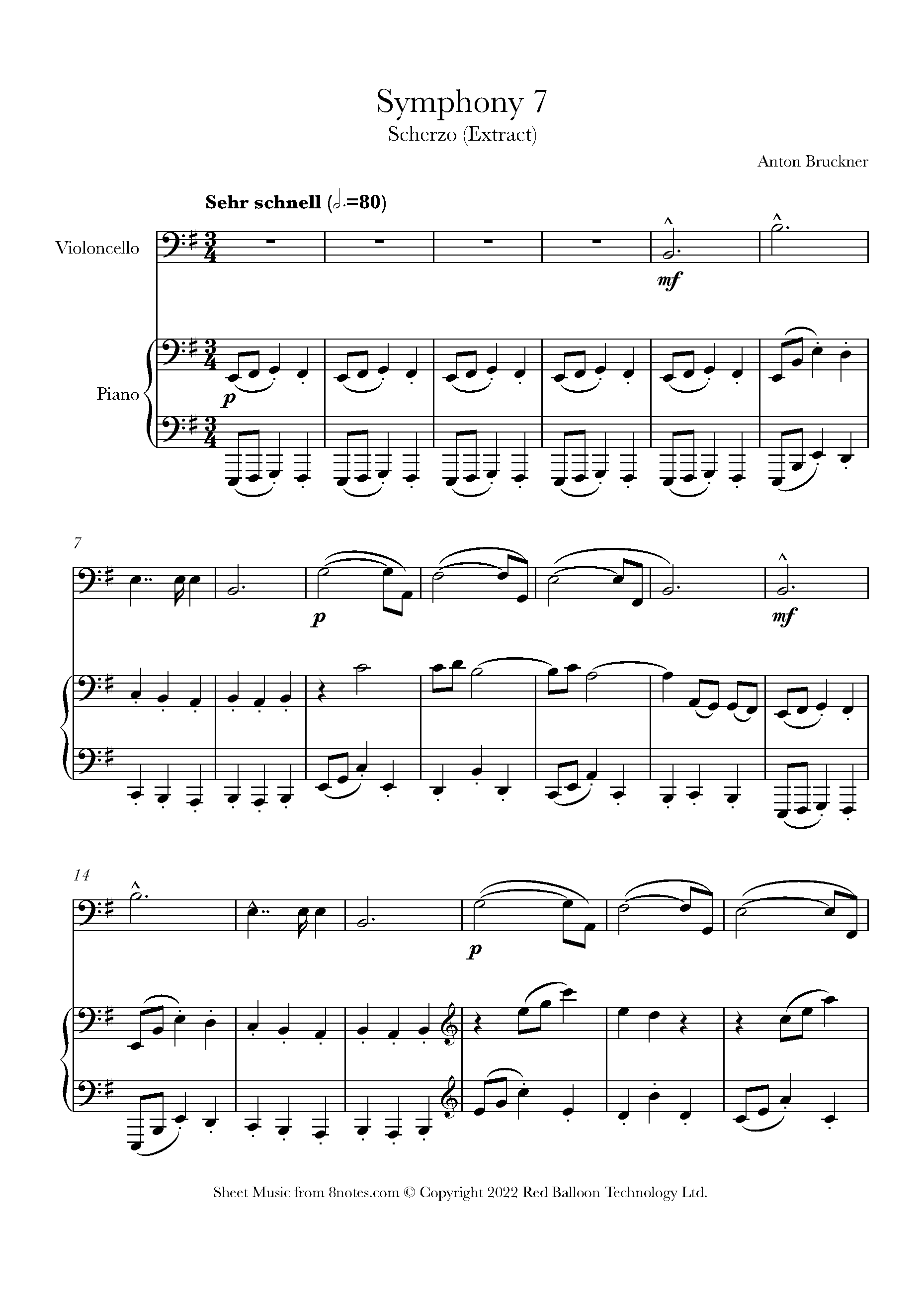 Bruckner - Symphony No.7 Scherzo Sheet Music For Cello - 8notes.com