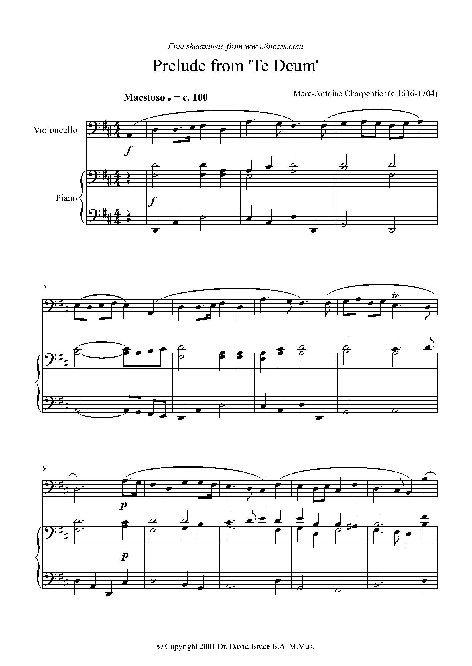 Charpentier - Prelude From 'Te Deum' Sheet Music For Cello - 8notes.com